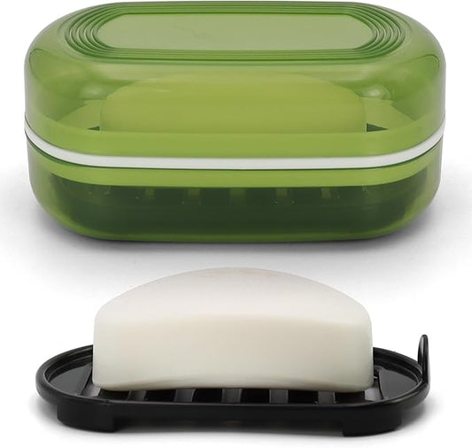 Soap Holder - Portable Travel Soap Case with Draining Layer - Perfect for Bathroom, Gym, Camping, Traveling (Green)-Velvo Beauty