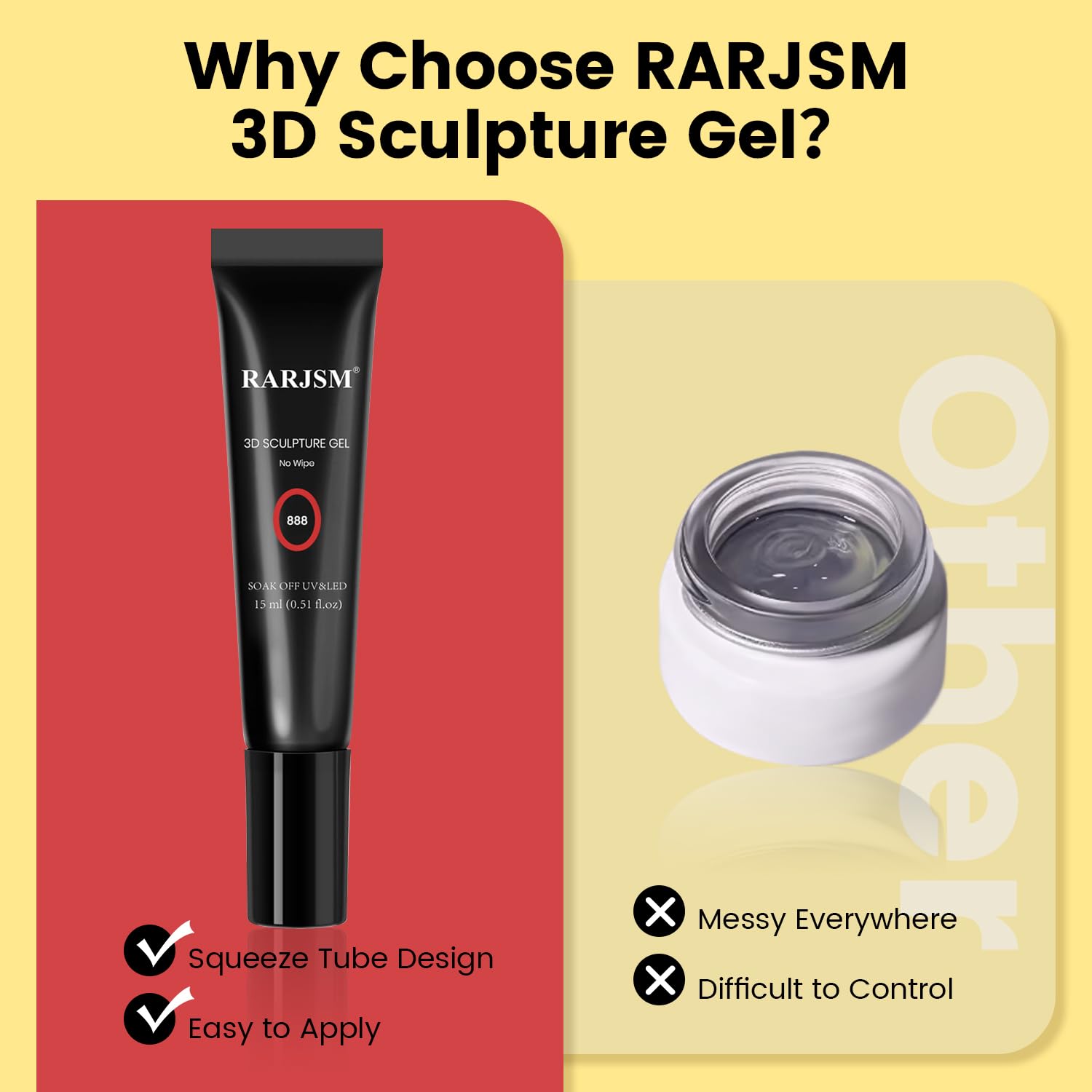 RARJSM 3D Sculpture Gel Polish for Nail Art - No Wipe Red 2 in 1 Gem Rhinestone Glue Drawing Hard Craving Sculpting Gel UV LED Curing Requires Soft Tube DIY Decoration Manicure Design-Velvo Beauty