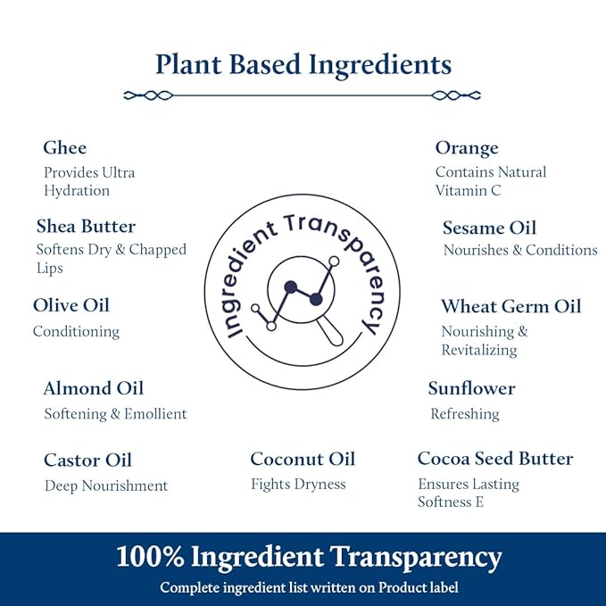 Blue Nectar Ayurvedic Orange Lip Balm with Organic Ghee & Natural Vitamin C for Dry Lips | Moisturizing Lip Gloss with Clean Ingredients (0.35 oz, 10 Herbs)-Velvo Beauty