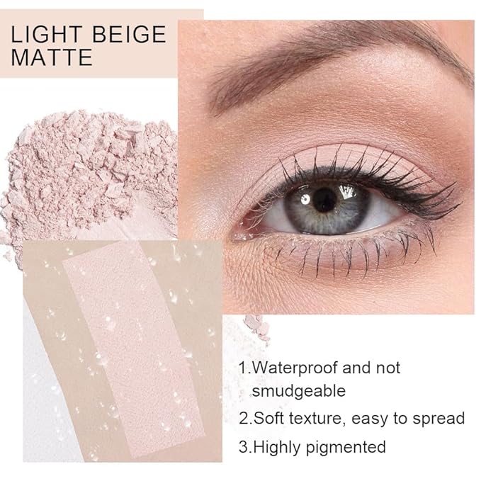 Eyeshadow Single Matte, High-Pigment Monochrome Eye Shadow Pressed Powder, Everyday Velvety Silky Eye Makeup Looks, Professional Long-Lasting Waterproof Single Eyeshadow Palette, Light Nude 01-Velvo Beauty