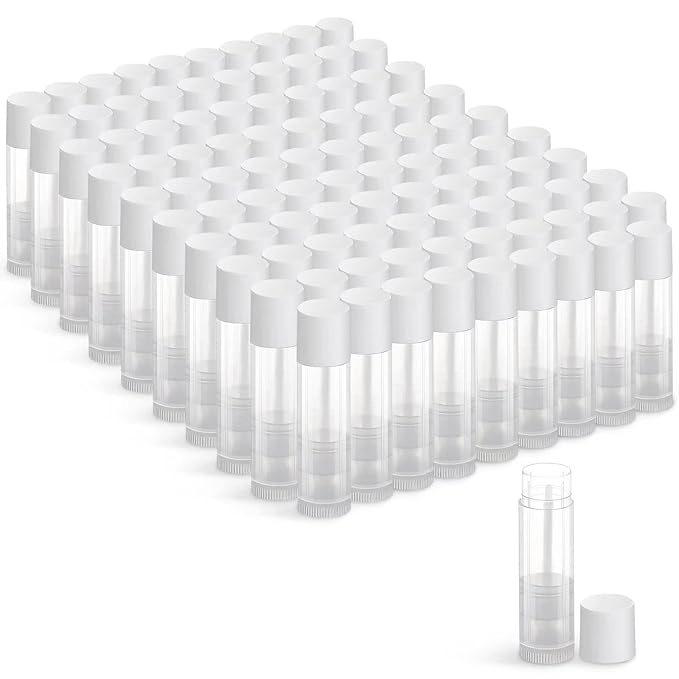 100 Sets Empty Lip Balm Tubes Bulk Round with White Caps for DIY Lipstick homemade, 3/16 Oz (5.5 ml), Clear, BPA Free, 100 Tubes and 100 Caps-Velvo Beauty
