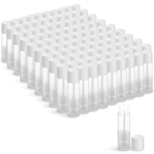 100 Sets Empty Lip Balm Tubes Bulk Round with White Caps for DIY Lipstick homemade, 3/16 Oz (5.5 ml), Clear, BPA Free, 100 Tubes and 100 Caps-Velvo Beauty
