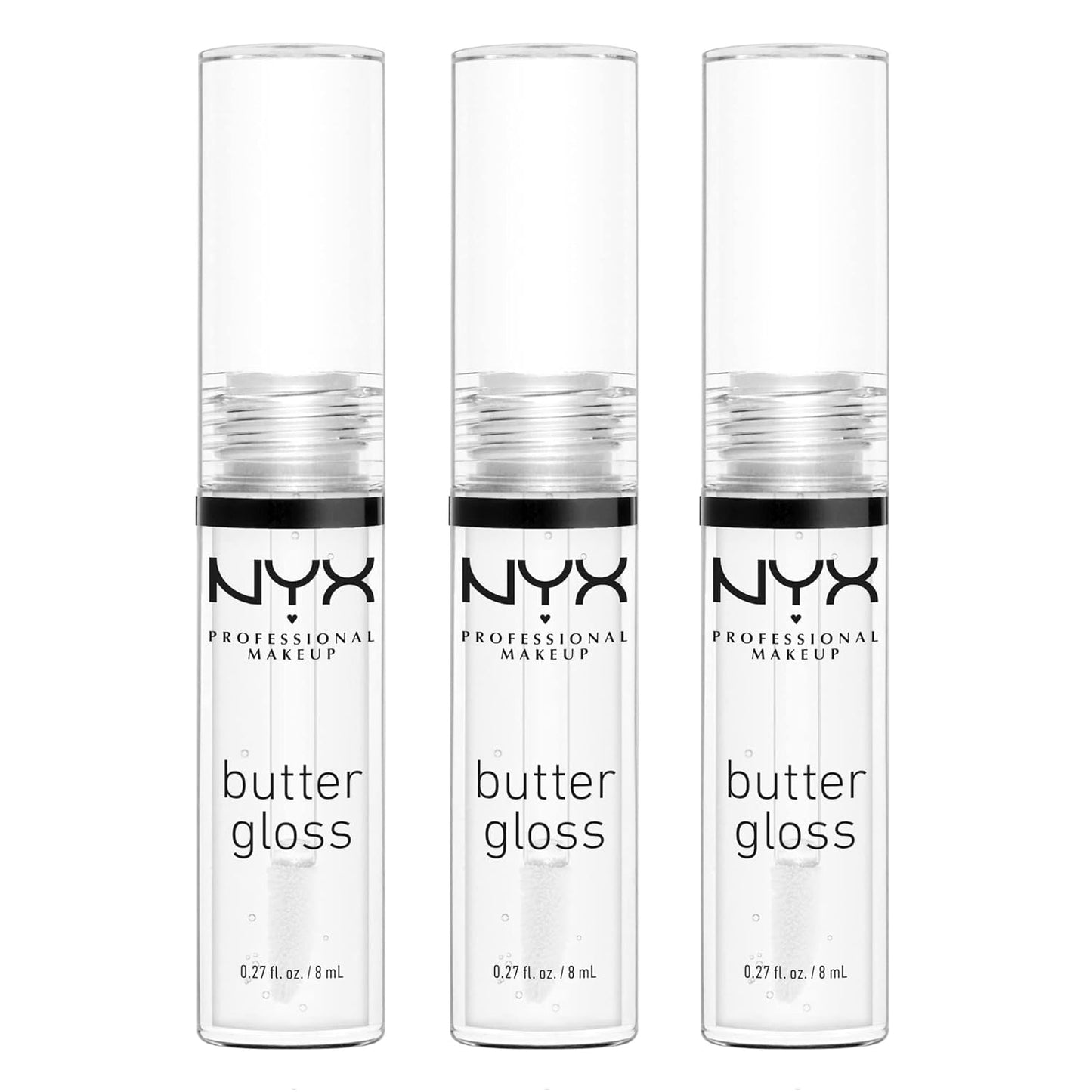 NYX PROFESSIONAL MAKEUP Butter Gloss, Non-Sticky Lip Gloss - Sugar Glass (Clear), Pack Of 3-Velvo Beauty
