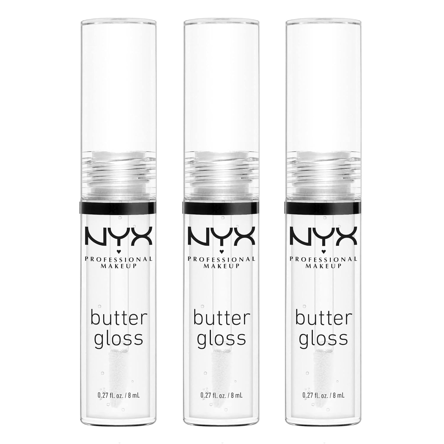 NYX PROFESSIONAL MAKEUP Butter Gloss, Non-Sticky Lip Gloss - Sugar Glass (Clear), Pack Of 3-Velvo Beauty