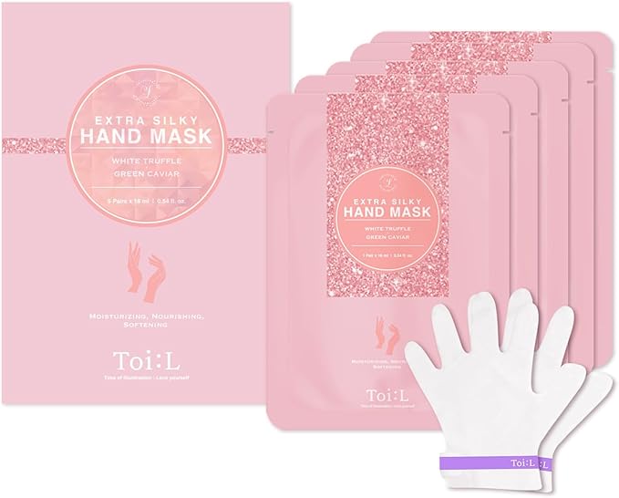 Toi:L Extra Silky Hand Mask 5 Pairs, Korean Moisturizing Gloves for Dry Hands with White Truffle, Green Caviar & Peptides, Repairing and Softening Hand Care Treatment for Aging, Cracked, and Dry Skin-Velvo Beauty
