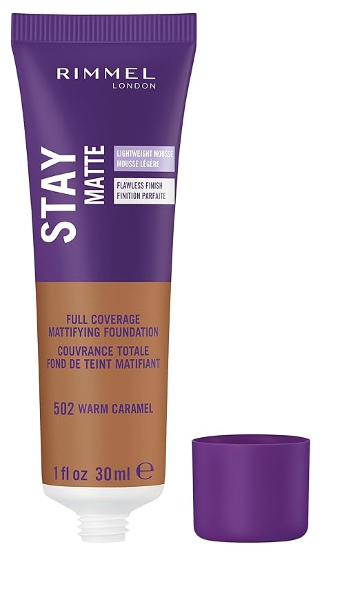 Rimmel London Stay Matte Liquid Mousse - 502 Warm Caramel - Foundation, Lightweight, Shine Control, Oil-Free, 1oz-Velvo Beauty