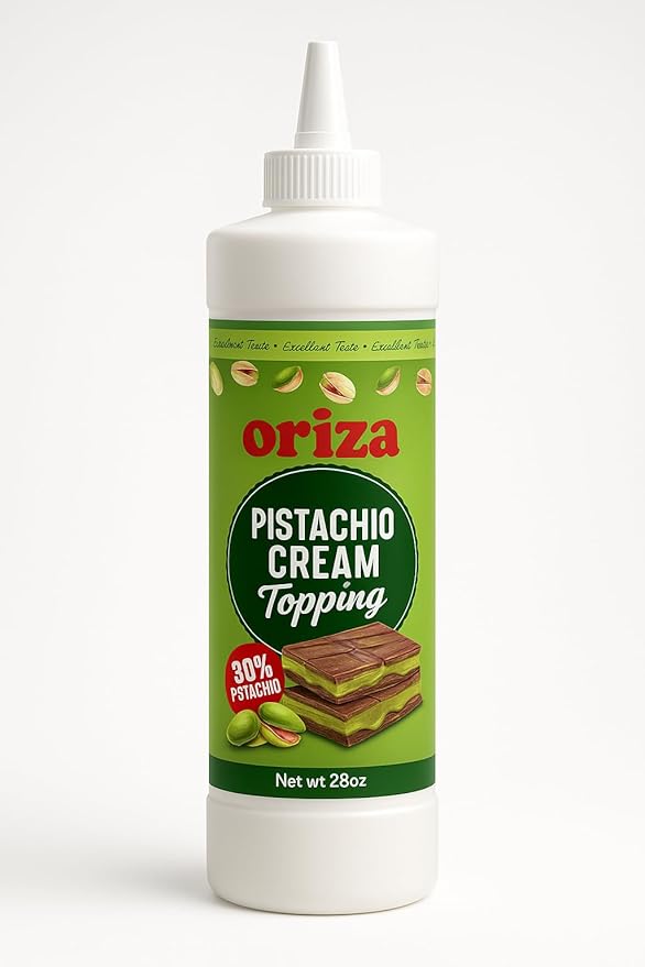 Oriza Pistachio Cream Topping, 28oz Bottle – Premium Pistachio Spread with 30% Pistachios, Palm Oil Free, Non-GMO, Natural Color – Dessert, Latte & Baking Cream-Velvo Beauty