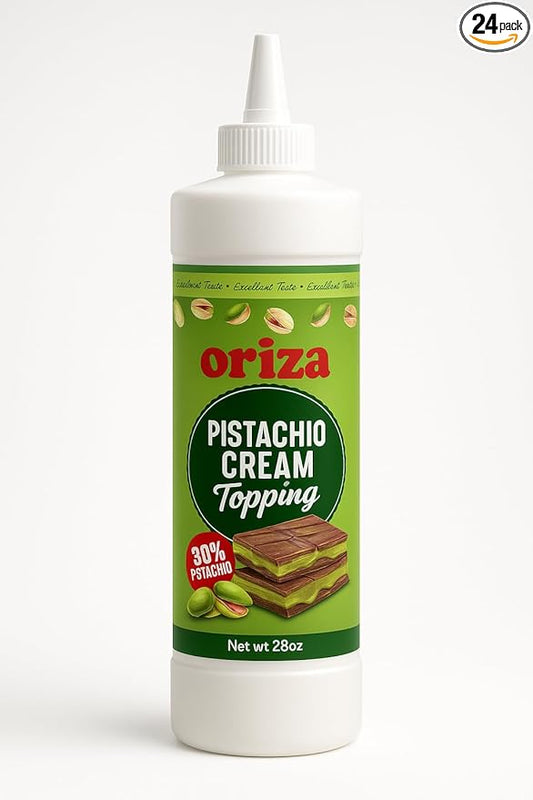 Oriza Pistachio Cream Topping, 28oz Bottle (Pack of 24) – Bulk Pistachio Spread with 30% Pistachios, Palm Oil Free, Non-GMO – Ideal for Cafes, Bakeries & Restaurants-Velvo Beauty