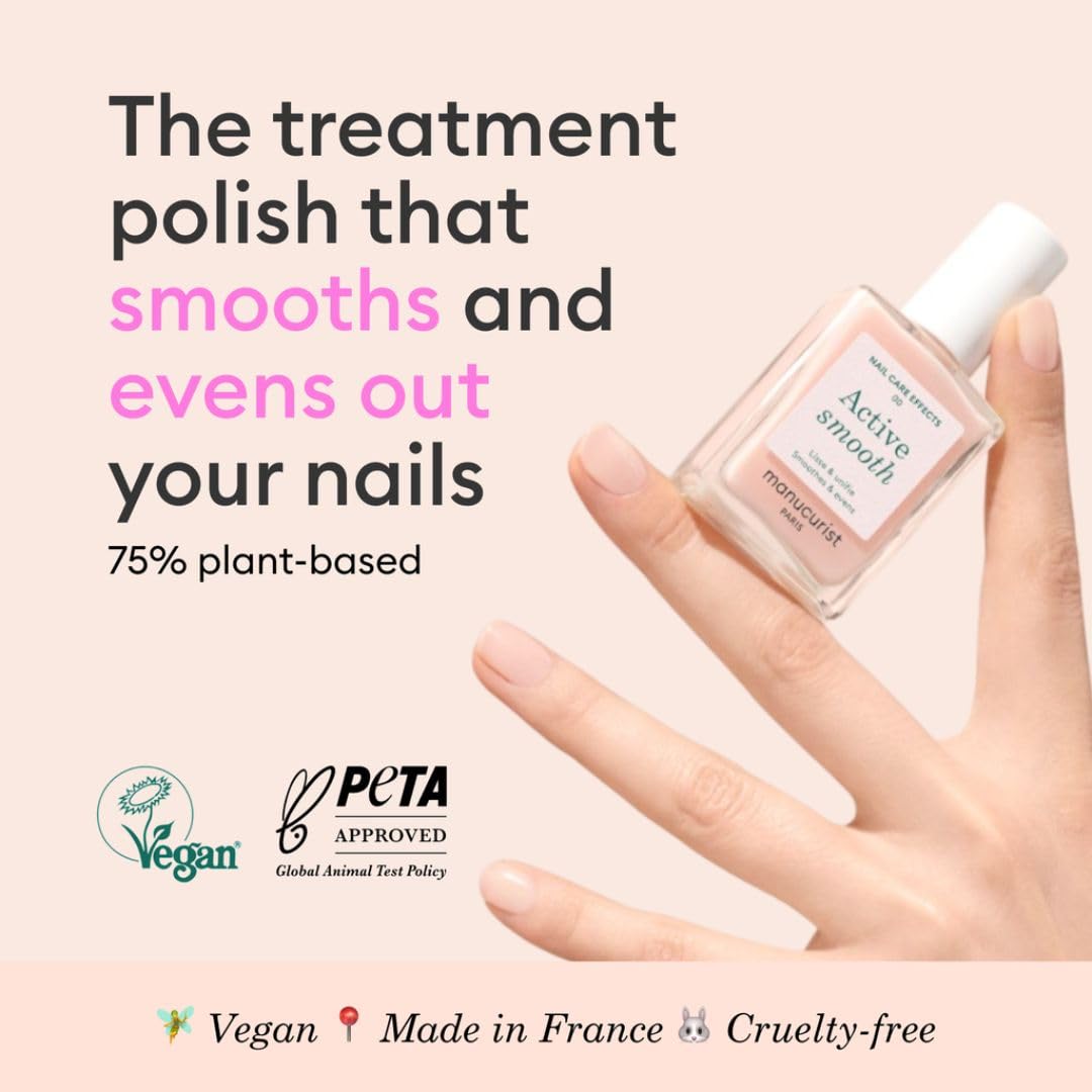 Manucurist Active Smooth 00 Nail Concealer Polish & Care - 2 in 1 Nude Nail Polish : Nail Strengthener and Growth - No Lamp - Ridge Filler for Nails - Natural Rosé Nail Polish-Velvo Beauty