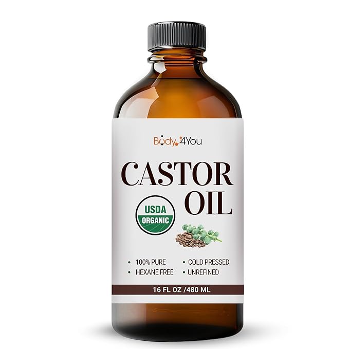 BodyJ4You Castor Oil for Eyelashes Eyebrows - 100% Pure Natural USDA Organic Cold Pressed - Hydrating Skin Hair Growth Oil Lashes Scalp - Non-GMO Hexane Free Unrefined Carrier - Glass Bottle 16 Fl Oz-Velvo Beauty