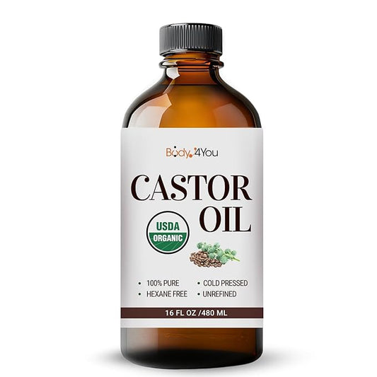 BodyJ4You Castor Oil for Eyelashes Eyebrows - 100% Pure Natural USDA Organic Cold Pressed - Hydrating Skin Hair Growth Oil Lashes Scalp - Non-GMO Hexane Free Unrefined Carrier - Glass Bottle 16 Fl Oz-Velvo Beauty