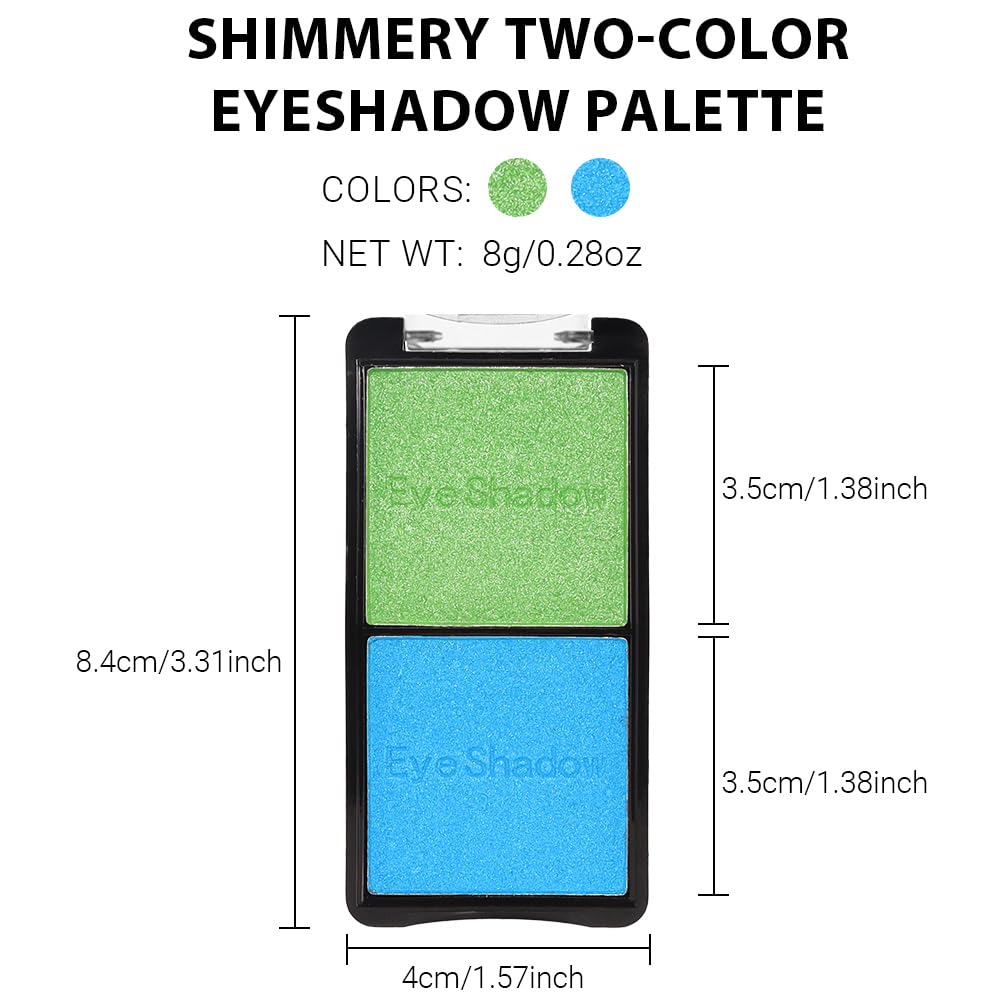 2 colors eye shadow makeup palette, Blue & Green Eyeshadows Halloween Birthday Party Wear, high pigment eye, matte & shimmer metal eye shadow powder, Blendable, Ultra-Pigmented(02)-Velvo Beauty