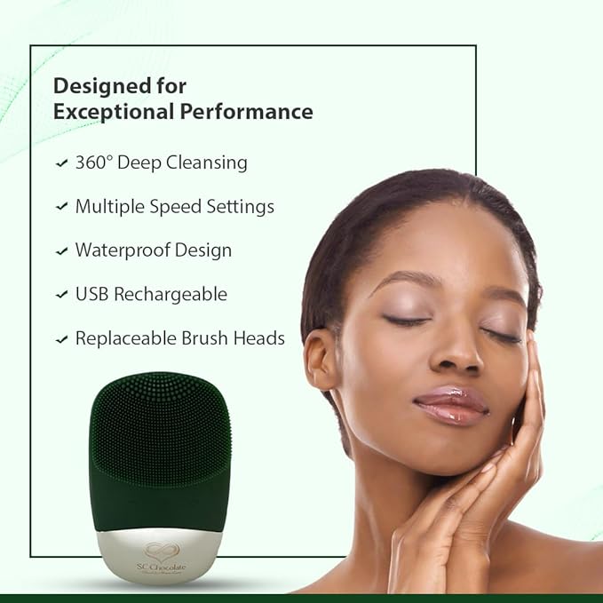 Facial Cleansing Brush | 3-in-1 Electric Face Scrubber | USB Rechargeable Face Cleansing Brush | IPX7 Waterproof | Blackhead Remover | Deep Cleansing & Exfoliating (Green)-Velvo Beauty