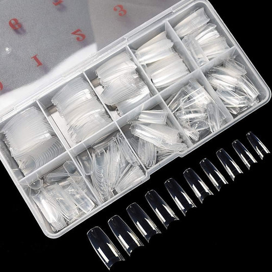 krofaue 500PCS Clear False Nails Tips - Half Cover Lady French Style Acrylic Artificial Tip Manicure with Box of 10 Sizes for Nail Tips Art Salons and Home DIY-Velvo Beauty