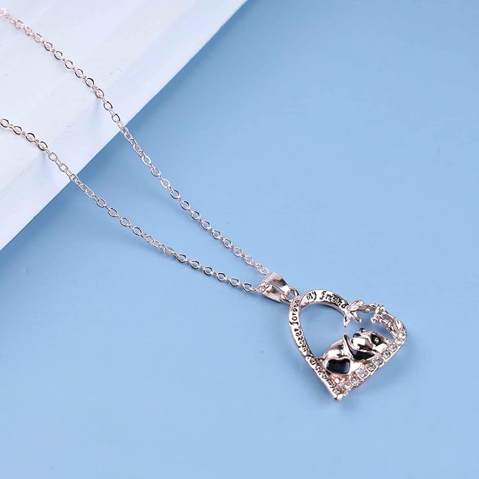Silver Crystal Panda Necklace Choker Vintage Heart Panda Pendant Cute Animal Necklace Charm Jewelry I Love You Forever Birthday Gifts for Kids Women and Girls-Velvo Beauty