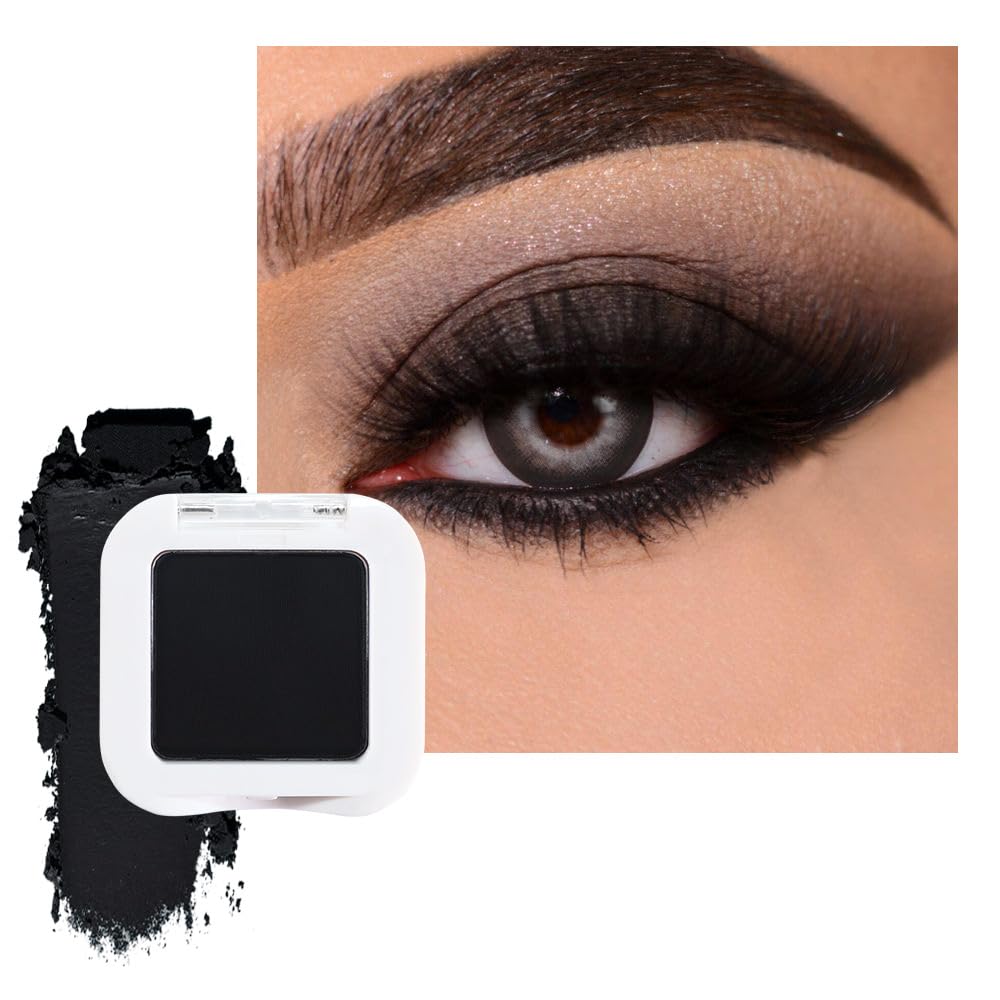 Matte Single Eye Shadow Palette Makeup, Deep Dark Black Monochrome Eyeshadow For Old Women, Mini Single Pressed Pigmented Waterproof Sombras Para Ojos, Vegan, Talc, Paraben&Cruelty Free, 04-Velvo Beauty