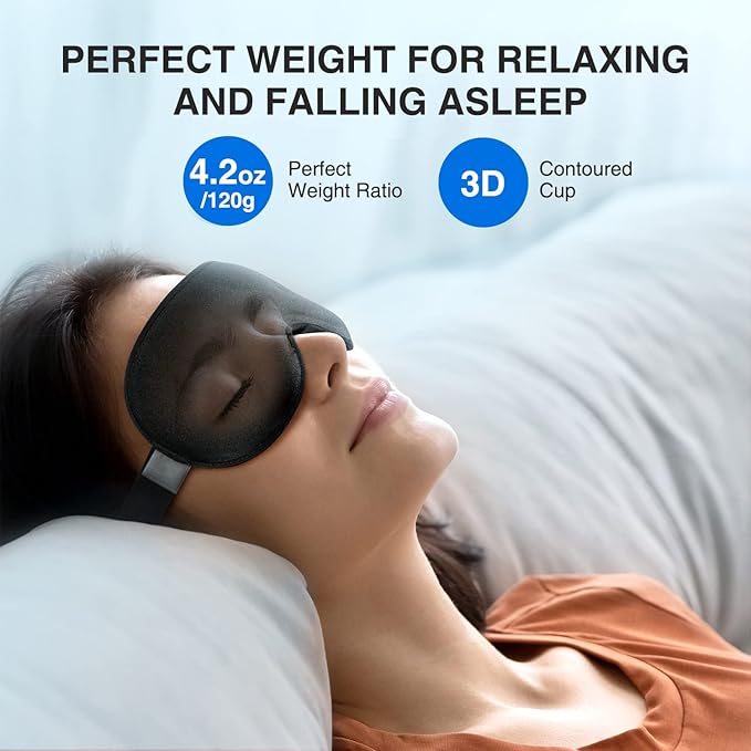 YFONG Weighted Sleep Mask, Women Men 3D Blocking Lights Sleeping Mask (4.2oz/120g), Pressure Relief Night Sleep Eye Mask with Adjustable Strap, Eye Cover Blindfold for Travel Nap Yoga, Black-Velvo Beauty