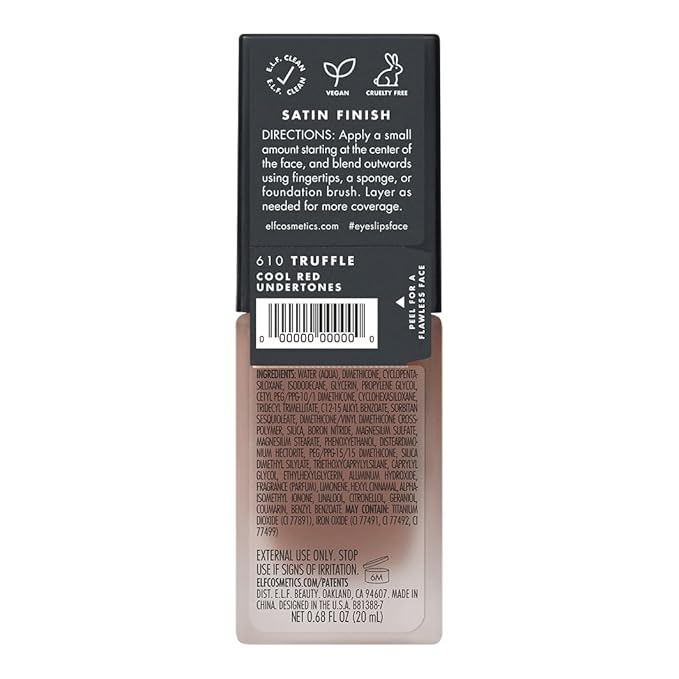 e.l.f. Flawless Finish Foundation, Lightweight & Medium Coverage, Semi-Matte Finish, Truffle, 0.68 Fl Oz (20mL)-Velvo Beauty