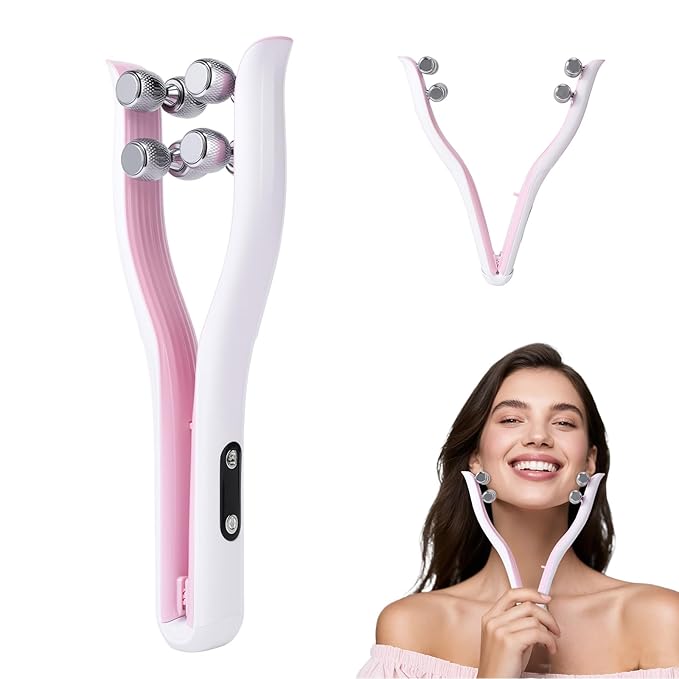 2025 Multi-Functional Face Lifting Device, V Roller Face Lift, Tightening, Skin Care, Double-Sided Roller Design, Type-C Fast Charging, Portable Beauty Device with 3 Adjustable Settings (White)-Velvo Beauty