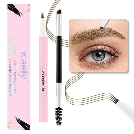 evpct 1Pcs Light Brown Magic Microblading Eyebrow Contouring Pen Brow Pencil, with 4 Brush Micro-Fork-Tips Precise Applicator, Dual-ended Eyebrow Brush, Hair Like Strokes, Natural Looking Brows-Velvo Beauty