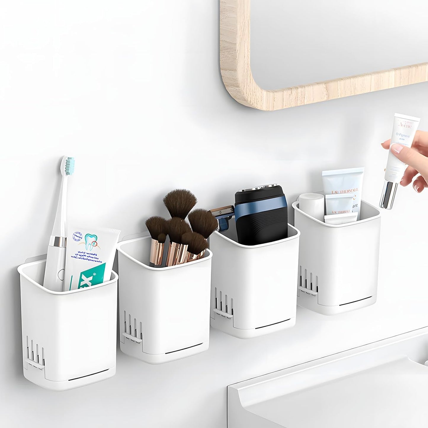 2 Packs Wall Mounted Toothbrush Holders, Self Adhesive Bathroom Toothbrush Wall Holder for Electric Toothbrush, Toothpaste, Razor,Shower Item (White-Velvo Beauty