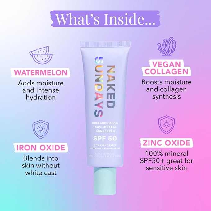 Naked Sundays SPF 50 Mineral Glow Sunscreen, Daily Hydrating Facial Moisturizer & Primer with Zinc Oxide, Sheer Tint, Broad Spectrum SPF Lotion (Jumbo 80ml)-Velvo Beauty
