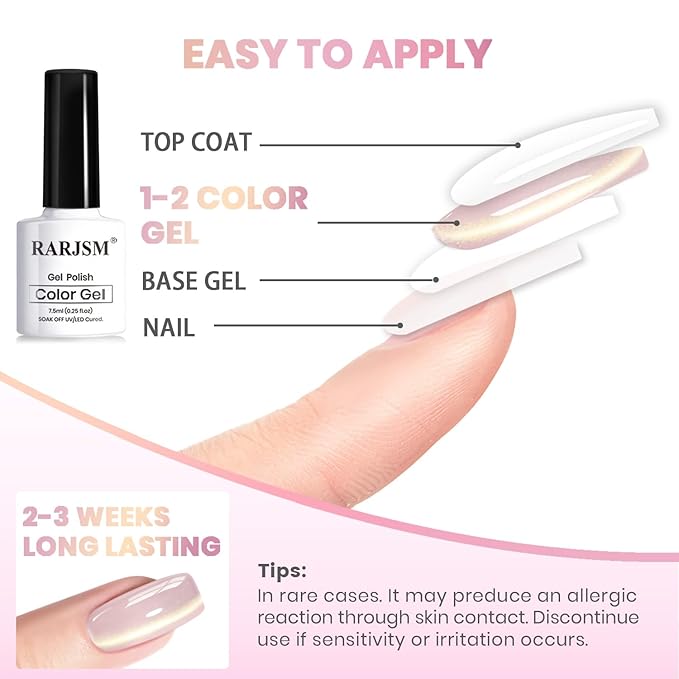 RARJSM Jelly Nude Gold Glitter Cat Eye Gel Nail Polish Set 6Pcs Sheer Pink Light Purple Champagne Mavue Brown Diamond Cateye Gelpolish with Magnetic Stick UV LED Curing Require Home Salon Nail Design-Velvo Beauty