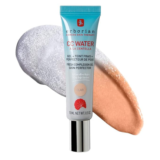 Erborian CC Water with Hyaluronic Acid, Clair - Ultra-Light Aqua Gel Color Corrector with Centella Asiatica & Hyaluronic Acid - Plump, Softer & Hydrated Skin - Korean Skincare Skin Perfector- 0.5 Oz-Velvo Beauty