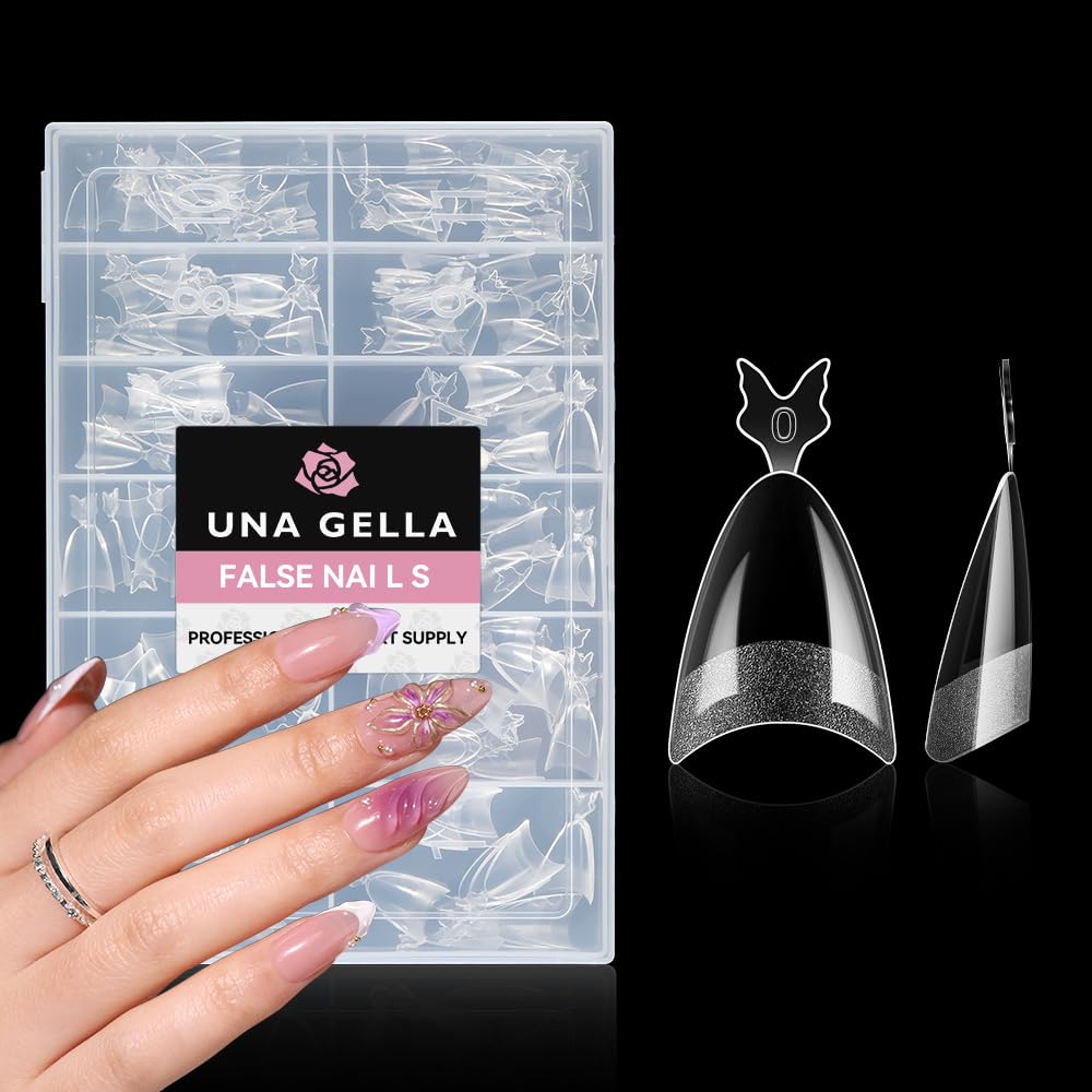 UNA GELLA Almond Shape Nail Tips Half Cover 216pcs Medium Almond Gel Nail Tips Pre-buff Matte Soft Gel Acrylic Press On Nails Easier Nail Extentions Art Salon 12 Sizes-Velvo Beauty