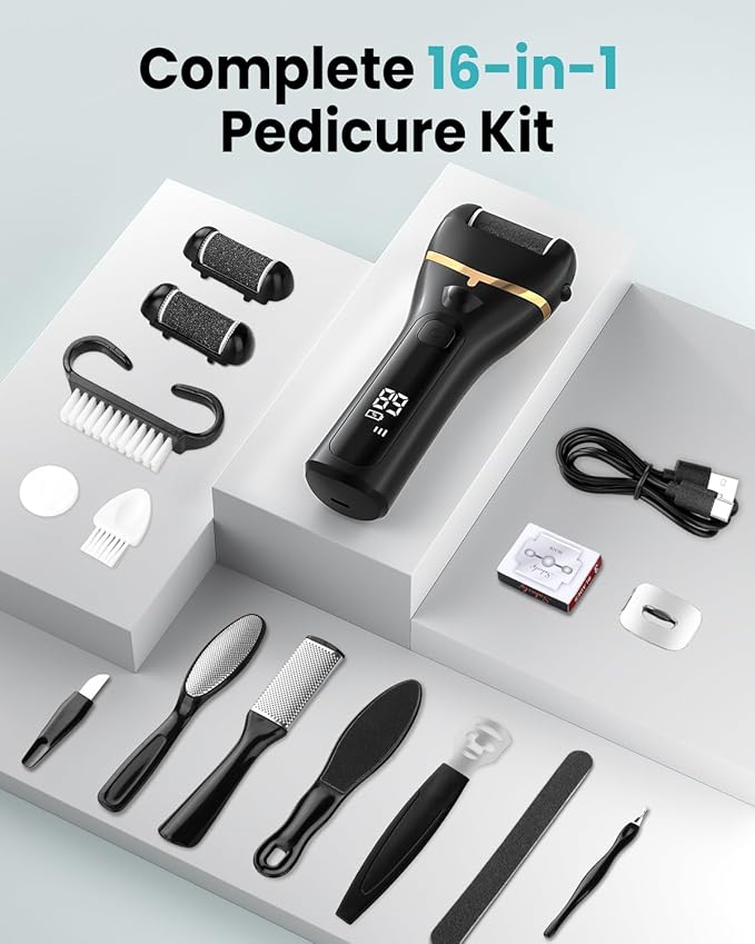 Electric Foot Callus Remover with 10000 RPM Motor and 3-Speed Settings, Foot File Kit with LED Light and Display for Women’s Home Pedicure, Waterproof Foot Grinder with Type-C Charging-Velvo Beauty