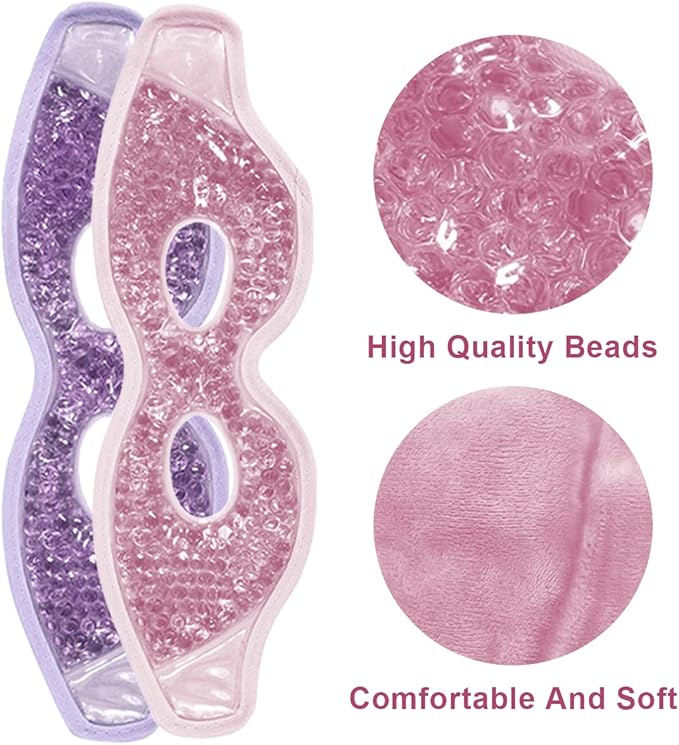Jakuva 2PCS Cooling Eye Mask Sleeping Mask, Ice Eye Mask & Cold Eye Packs & Heat Cold Compress Pack Eye Spa Pad for Puffy Eyes,Puffiness,Headache,Stress Relief (Pink&Purple)-Velvo Beauty