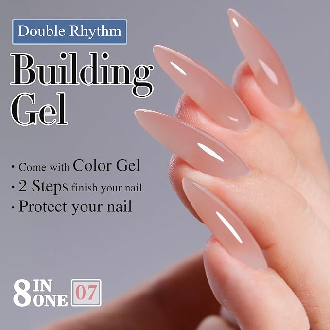 Double Rhythm 0.52Oz Nail Strengthener Rubber Gel Polish Builder in a Bottle for Nail Thickening Extension Hard Structure Glue (Extension Silk Nude)-Velvo Beauty