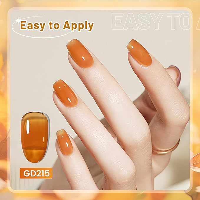 JODSONE 6 Colors Gel Nail Polish Set Fall Collection Jelly Effect Soak Off Need U V LED Gel Polish Set Autumn Mauve Brown RedSalon-Quality DlY Home Manicure-Velvo Beauty