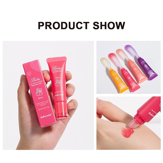 Lip Glowy Balm,4 Pack Fruit Glowy Lip Balm,Vitamin E Lip Glowy Balm Set Reduce Lip Lines, Enhance Lip Color,Moisturizing & Plump Quickly Replenishing Moisture and Relieving Dry Lips-Velvo Beauty