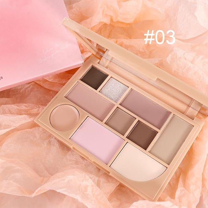 All-in-one Disk Conceal Contour Eyeshadow Palette with Mirror-10 Colors Highly Pigmented Matte Shimmer Primer Powder Makeup-Warm Nude Bronze Neutral Shadows 04#-Velvo Beauty