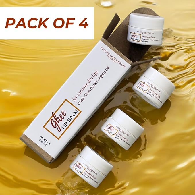 Natural Lip Balm For Very Dry Lips | Pack of 4 | Moisturizing Ghee, Shea Butter, Beeswax, Coconut Oil, & Jojoba Oil | Hydrating Lip Care For Chapped Lips, After Sun Care | Bioserene-Velvo Beauty