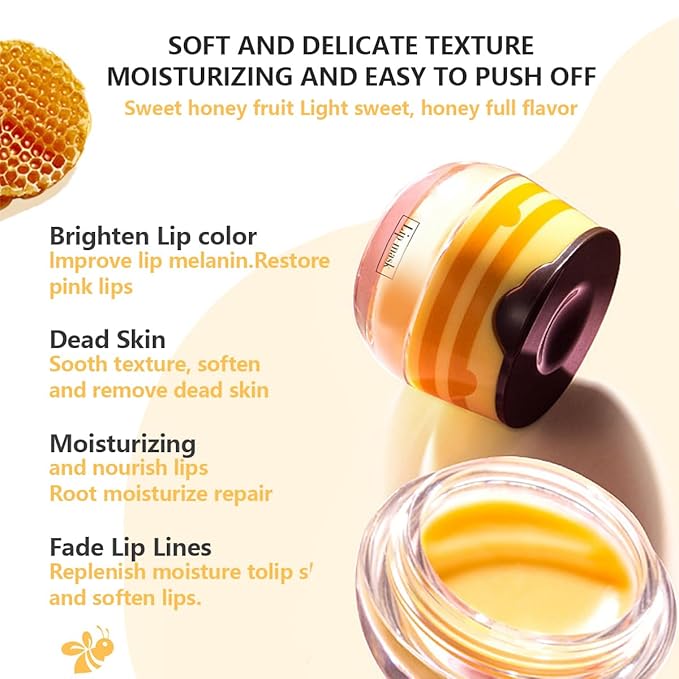 4 Pcs Strawberry & Honey Lip Balm, Vitamin E Lip Masks Moisturizing Propolis Sleeping Lip Mask, Hydrating & Prevention Dry and Cracked Lip Scrubs Exfoliator (2 Pack Strawberry + 2 Pack Honey)-Velvo Beauty
