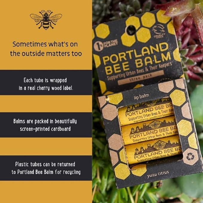Portland Bee Balm All Natural Handmade Beeswax Based Lip Balm, Yuzu Citrus 3 Count-Velvo Beauty