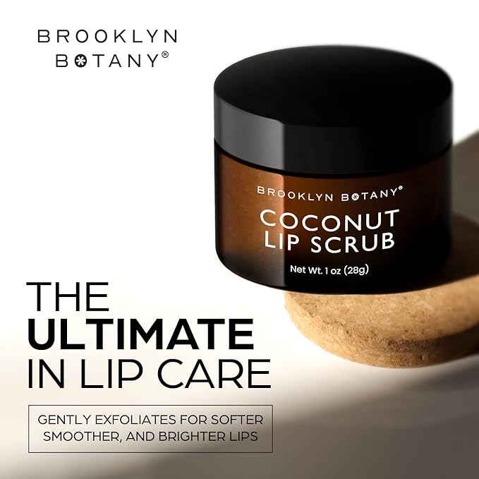 Brooklyn Botany Lip Scrub Exfoliator 1 oz – Lip Moisturizer for Dry Lips and Chapped Lips – Gentle Lip Exfoliator for Smooth and Brighter Lips – Coconut Flavor-Velvo Beauty