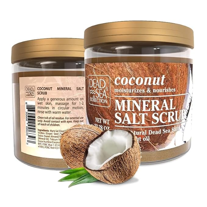 Dead Sea Collection Coconut Salt Scrub – Exfoliating Body Scrub for Women – Moisturizing and Nourishing Skin – with Pure Oils and Dead Sea Minerals (23.28 Oz)-Velvo Beauty