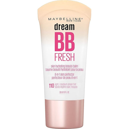 Maybelline Dream Fresh Skin Hydrating BB cream, 8-in-1 Skin Perfecting Beauty Balm with Broad Spectrum SPF 30, Sheer Tint Coverage, Oil-Free, Light/Medium, 1 Fl Oz-Velvo Beauty