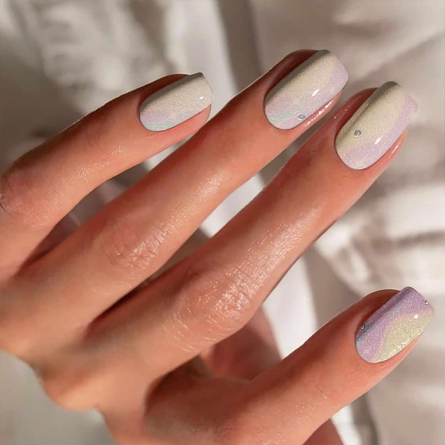 Semi Cured Gel Nail Strips with Purple and white Glitter Designs Gel nail stickers Glossy Nail strips Salon Quality & Easy to Use 20 Pcs for Women-Velvo Beauty