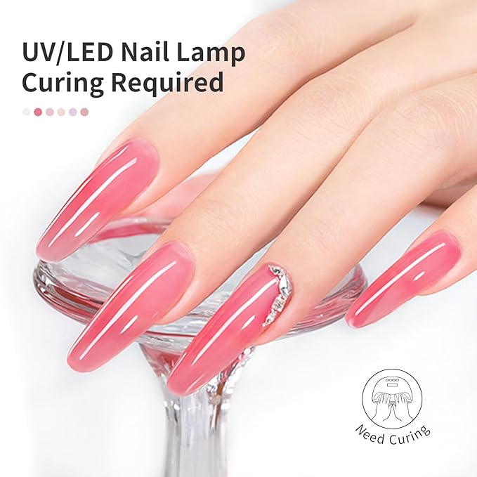 JODSONE 10ml Jelly Gel Nail Polish Set 6 Pale Colours White Pale Red Soft Pink Natural Nude Pale Purple Fresh Pink Purple All Seasons Neutral Soak off LED Lamp Gel Manicure Set for Nail Art-Velvo Beauty