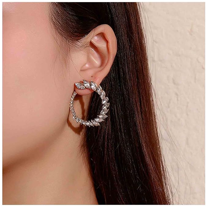 Vintage Rhinestone Hoop Earrings Gold Round Circle Studs Earrings Bright Crystal Earrings Bling Wedding Earrings Jewelry for Women and Girls-Velvo Beauty