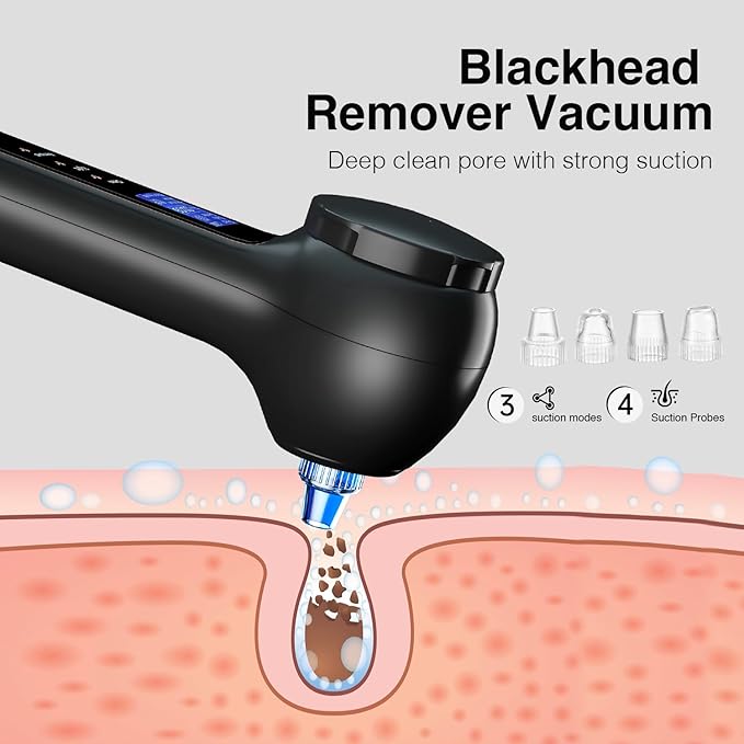 Face Scrubber Exfoliator with LCD Screen,Rechargeable Facial Cleansing Brush IPX7 Waterproof 3 in 1 Blackhead Remover Vacuum for Exfoliating,Massaging and Deep Pore Cleansing-Velvo Beauty