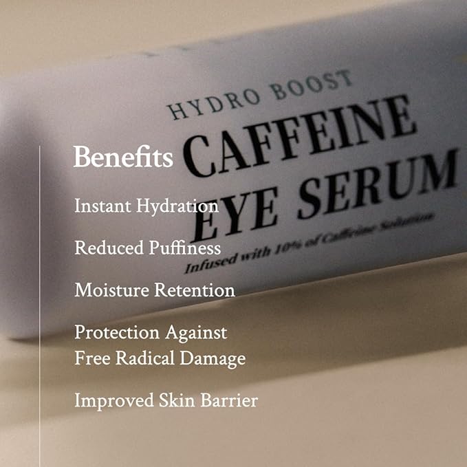 Hydro Boost Caffeine Eye Serum (0.33 fl.oz./10ml) - With 10% Caffeine Solution, Niacinamide & Hexapeptide-8, Depuff, Elasticity, Antiwrinkle and Brightening-Velvo Beauty