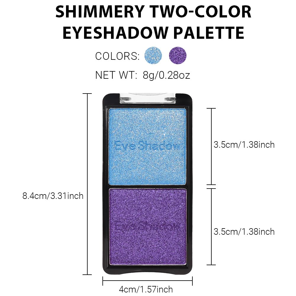 2 colors eye shadow makeup palette, Blue & Purple Eyeshadows Halloween Birthday Party Wear, high pigment eye, matte & shimmer metal eye shadow powder, Blendable, Ultra-Pigmented, Easy to Apply(02)-Velvo Beauty