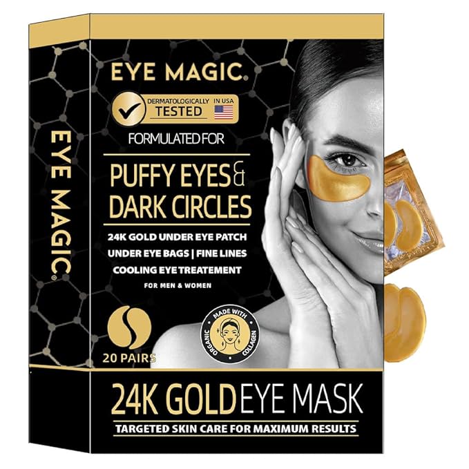 Eye Magic Gold Under Eye Gel Patch (20 Pairs) Herbal Cooling Eye Skincare Treatment for Puffy Eyes, Dark Circles, Fine Lines, Wrinkles USA Tested-Velvo Beauty