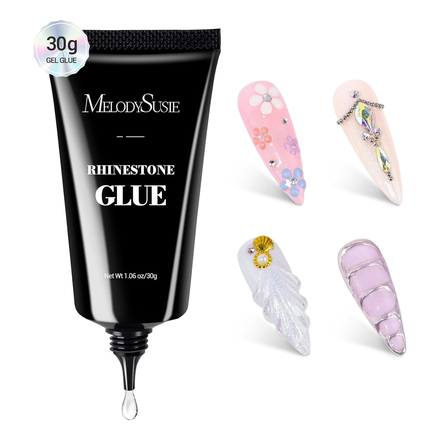 MelodySusie Rhinestone Glue Super Strong Gel Nail Glue for 3D Sculpting Nail Art Design Chrome Powder Decals Decor Need UV/LED Cured 30g-Velvo Beauty