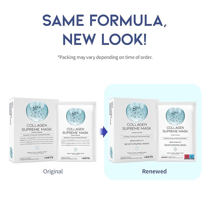 #OOTD Collagen Hydrating Sheet Masks for Face Korean Anti Aging Mask Sheet for Dry Skin & Sensitive Skin, EVE Vegan, Not Tested on Animals, No Parabens, No Sulfates, Hyaluronic Acid, Witch Hazel 10EA-Velvo Beauty